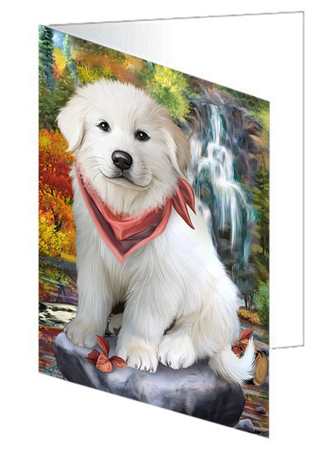 Scenic Waterfall Great Pyrenees Dog Handmade Artwork Assorted Pets Greeting Cards and Note Cards with Envelopes for All Occasions and Holiday Seasons GCD54548