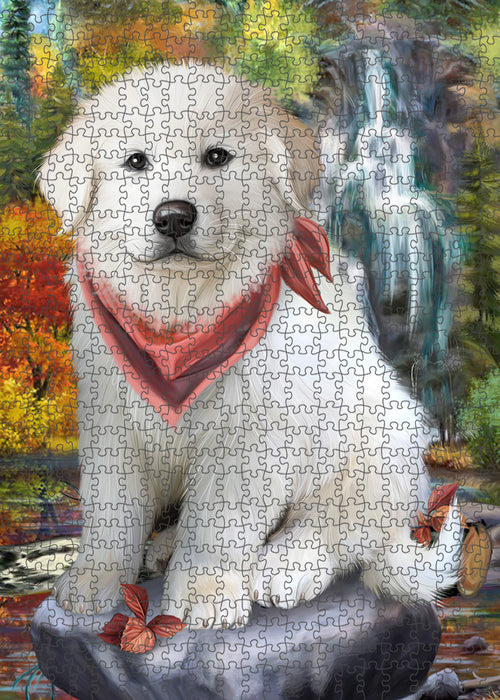 Scenic Waterfall Great Pyrenees Dog Puzzle with Photo Tin PUZL54381