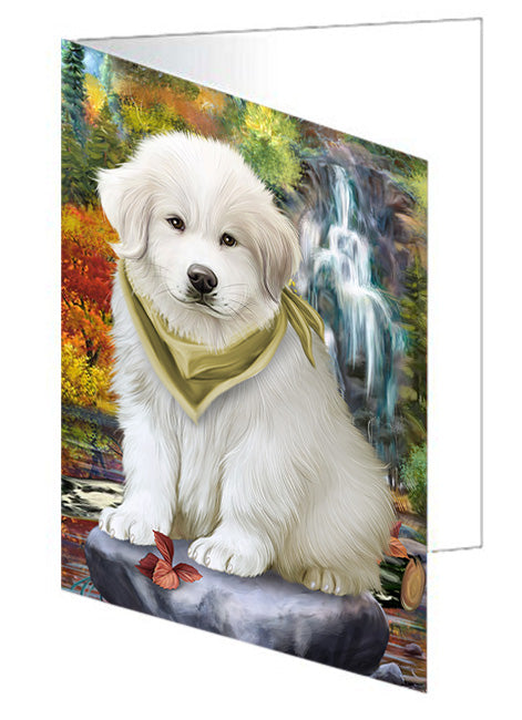 Scenic Waterfall Great Pyrenees Dog Handmade Artwork Assorted Pets Greeting Cards and Note Cards with Envelopes for All Occasions and Holiday Seasons GCD54551