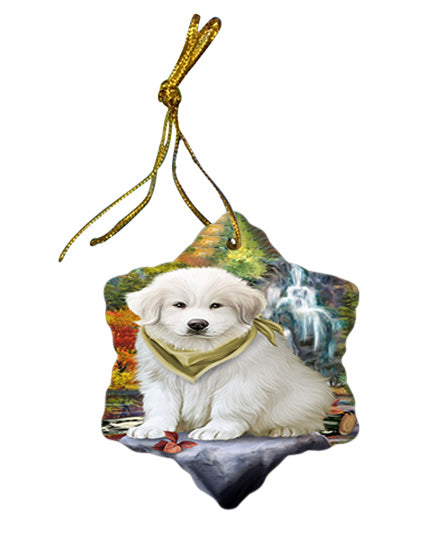 Scenic Waterfall Great Pyrenees Dog Star Porcelain Ornament SPOR50166
