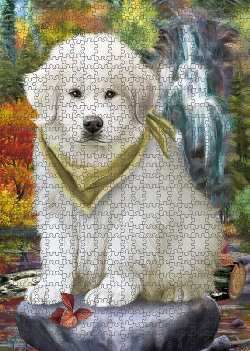 Scenic Waterfall Great Pyrenees Dog Puzzle with Photo Tin PUZL54384