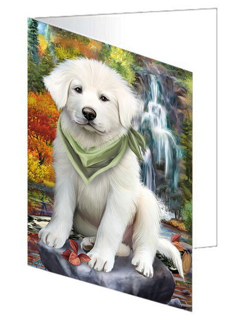 Scenic Waterfall Great Pyrenees Dog Handmade Artwork Assorted Pets Greeting Cards and Note Cards with Envelopes for All Occasions and Holiday Seasons GCD54554