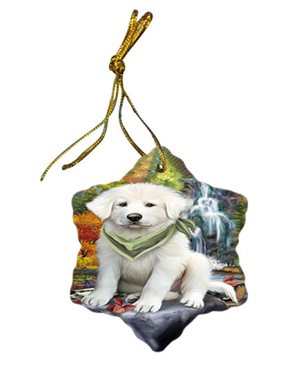 Scenic Waterfall Great Pyrenees Dog Star Porcelain Ornament SPOR50167