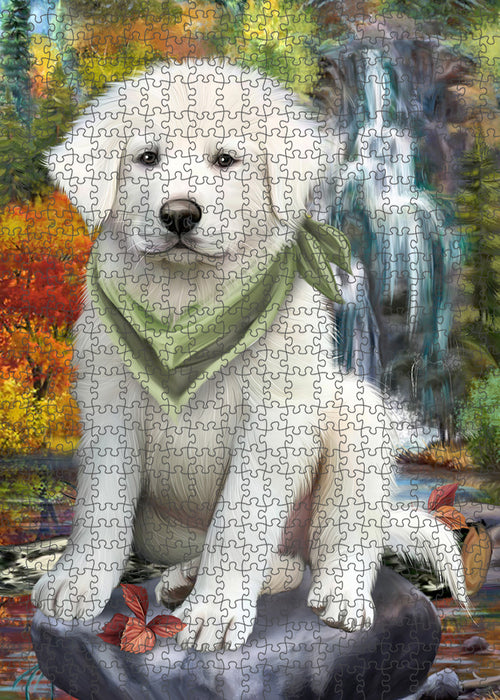 Scenic Waterfall Great Pyrenees Dog Puzzle with Photo Tin PUZL54387