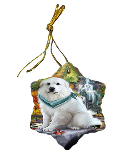 Scenic Waterfall Great Pyrenees Dog Star Porcelain Ornament SPOR50168
