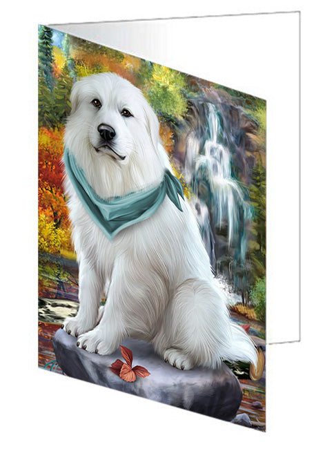 Scenic Waterfall Great Pyrenees Dog Handmade Artwork Assorted Pets Greeting Cards and Note Cards with Envelopes for All Occasions and Holiday Seasons GCD54557