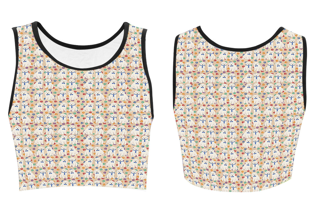 Rainbow Paw Print Great Pyrenees Dogs Blue Women's Crop Top