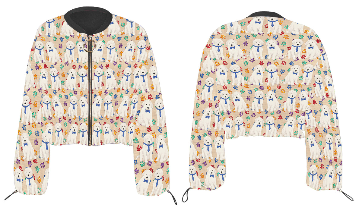 Rainbow Paw Print Great Pyrenees Dogs Cropped Chiffon Women's Jacket WH50551