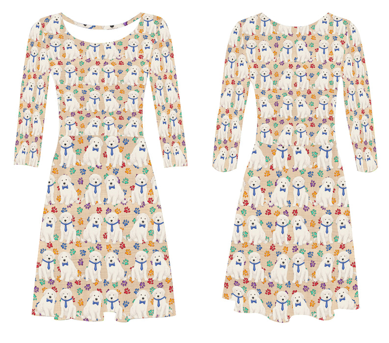 Rainbow Paw Print Great Pyrenees Dogs Blue 3/4 Sleeve Sundress