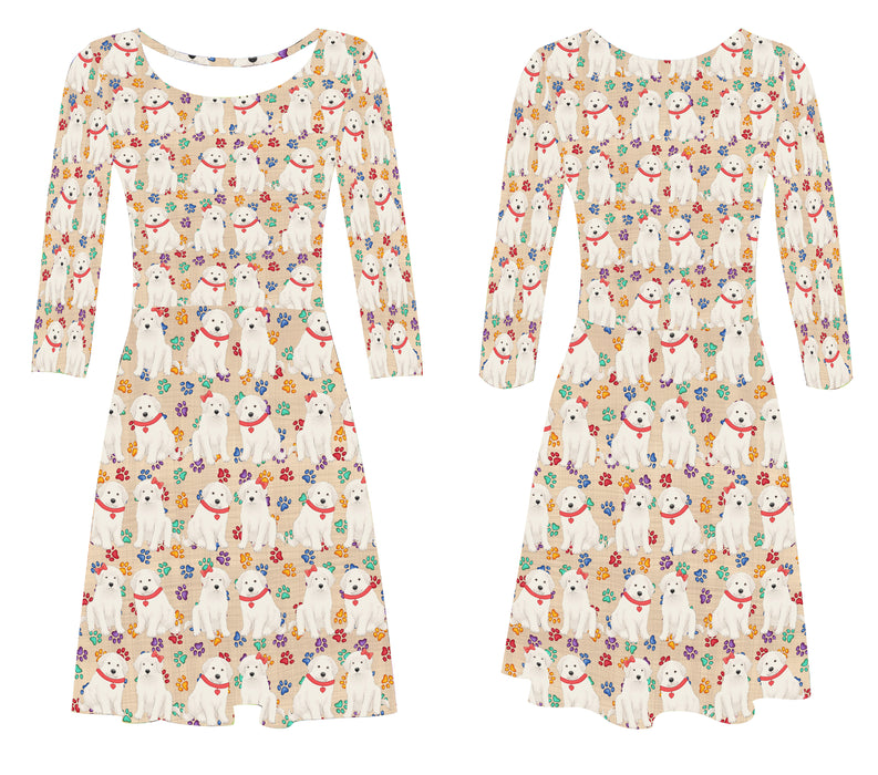 Rainbow Paw Print Great Pyrenees Dogs Red 3/4 Sleeve Sundress