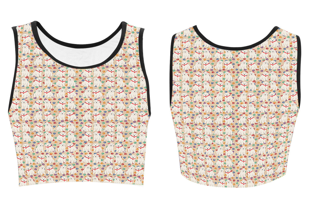 Rainbow Paw Print Great Pyrenees Dogs Red Women's Crop Top