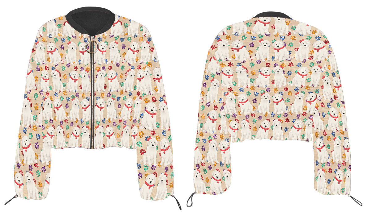 Rainbow Paw Print Great Pyrenees Dogs Cropped Chiffon Women's Jacket WH50552