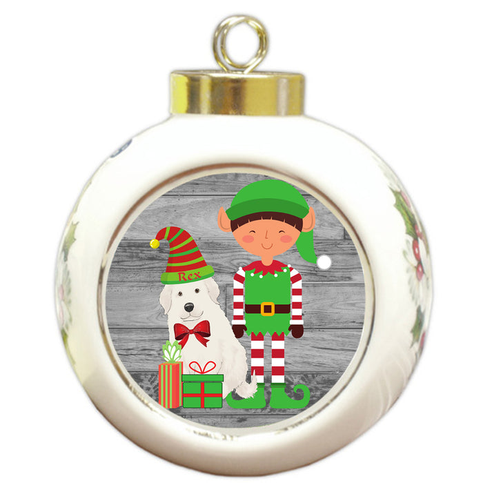 Custom Personalized Great Pyrenee Dog Elfie and Presents Christmas Round Ball Ornament