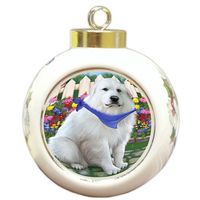 Spring Floral Great Pyrenee Dog Round Ball Christmas Ornament RBPOR52259