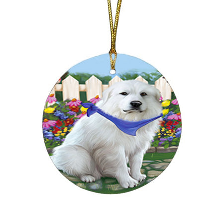 Spring Floral Great Pyrenee Dog Round Flat Christmas Ornament RFPOR52250