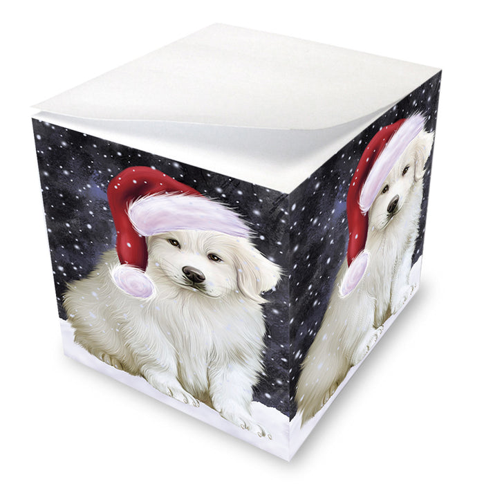 Let it Snow Christmas Holiday Great Pyrenee Dog Wearing Santa Hat Note Cube NOC55943