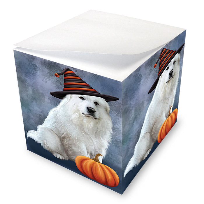 Happy Halloween Great Pyrenee Dog Wearing Witch Hat with Pumpkin Note Cube NOC56374