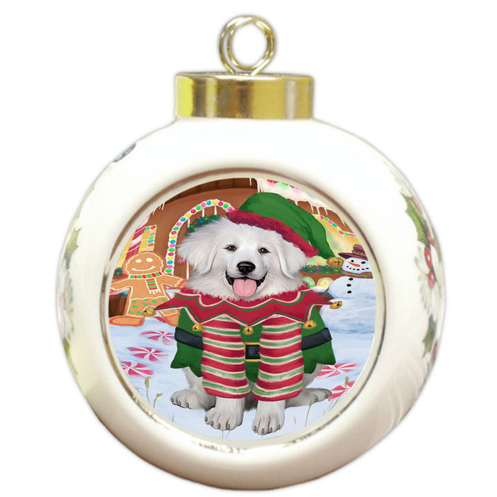 Christmas Gingerbread House Candyfest Great Pyrenee Dog Round Ball Christmas Ornament RBPOR56706