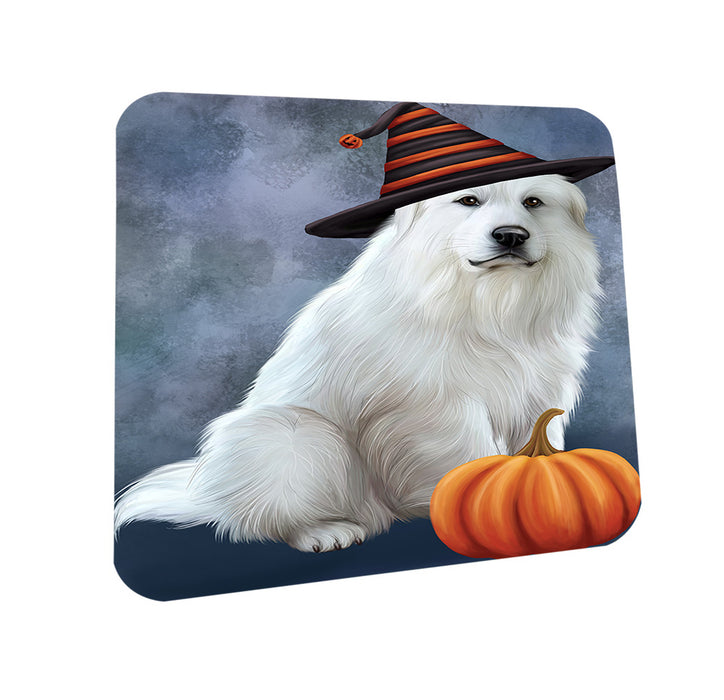 Happy Halloween Great Pyrenee Dog Wearing Witch Hat with Pumpkin Coasters Set of 4 CST54686