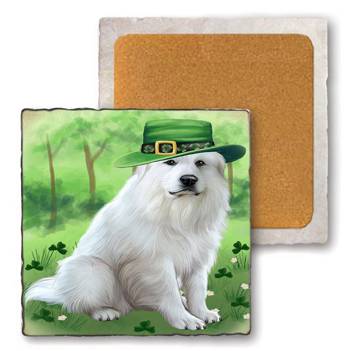 St. Patricks Day Irish Portrait Great Pyrenee Dog Set of 4 Natural Stone Marble Tile Coasters MCST52008