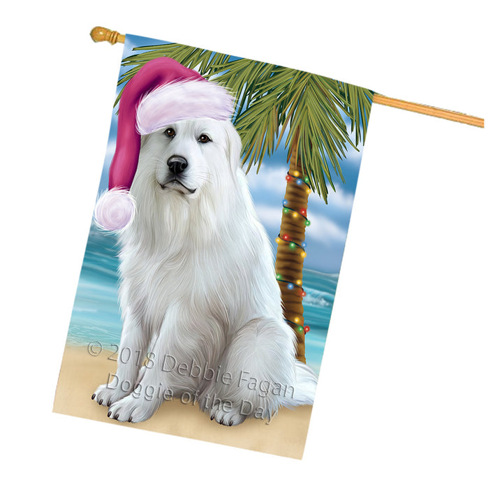 Summertime Happy Holidays Christmas Great Pyrenee Dog on Tropical Island Beach House Flag FLG54758