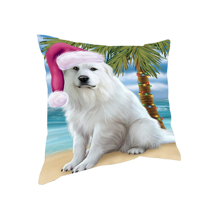 Summertime Happy Holidays Christmas Great Pyrenee Dog on Tropical Island Beach Pillow PIL74864