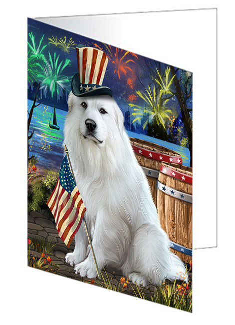 4th of July Independence Day Fireworks Great Pyrenee Dog at the Lake Handmade Artwork Assorted Pets Greeting Cards and Note Cards with Envelopes for All Occasions and Holiday Seasons GCD57503