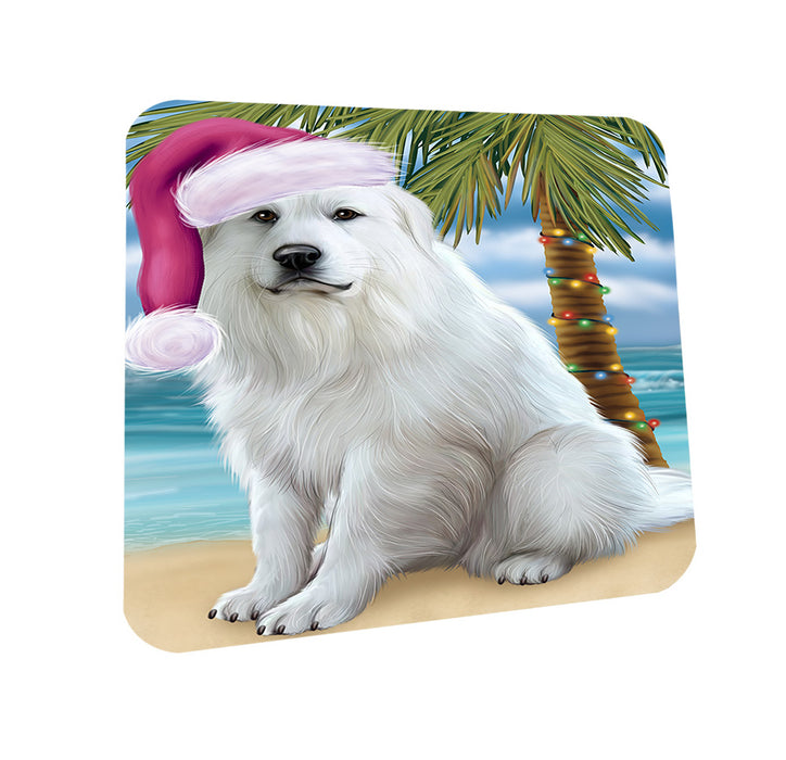 Summertime Happy Holidays Christmas Great Pyrenee Dog on Tropical Island Beach Coasters Set of 4 CST54390