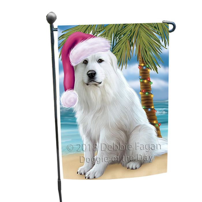 Summertime Happy Holidays Christmas Great Pyrenee Dog on Tropical Island Beach Garden Flag GFLG54622