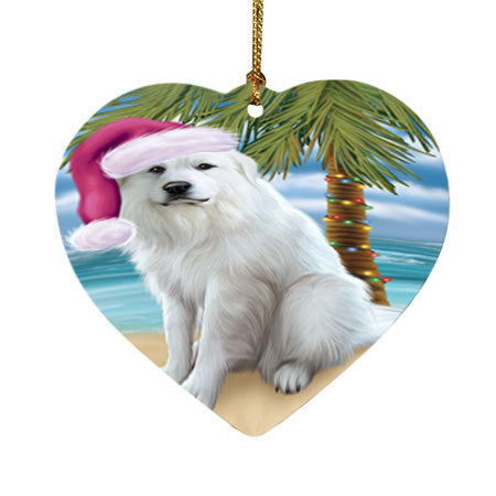 Summertime Happy Holidays Christmas Great Pyrenee Dog on Tropical Island Beach Heart Christmas Ornament HPOR54560