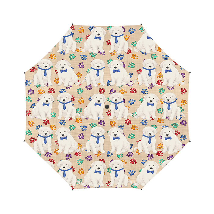 Rainbow Paw Print Great Pyrenees Dogs Blue Semi-Automatic Foldable Umbrella