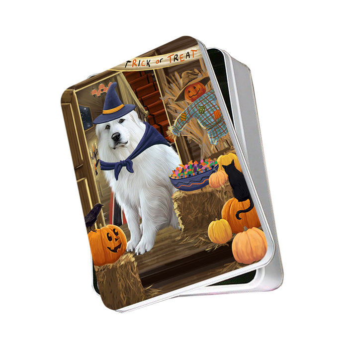 Enter at Own Risk Trick or Treat Halloween Great Pyrenee Dog Photo Storage Tin PITN53144