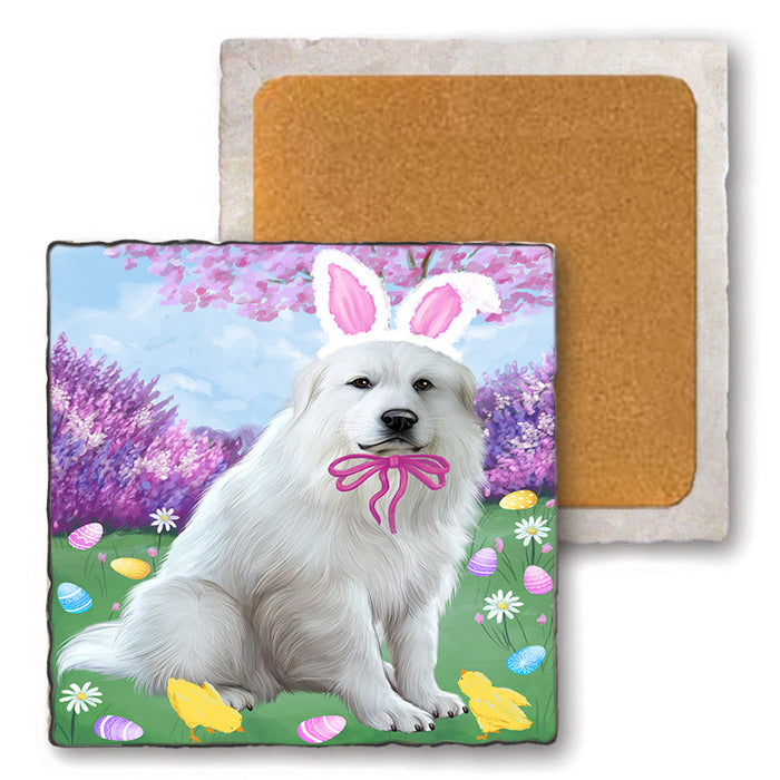 Easter Holiday Great Pyrenee Dog Set of 4 Natural Stone Marble Tile Coasters MCST51904