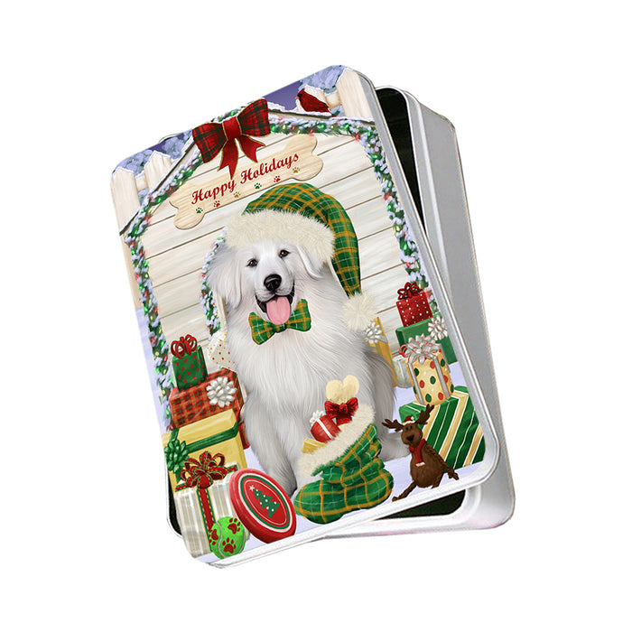 Happy Holidays Christmas Great Pyrenee Dog With Presents Photo Storage Tin PITN52658