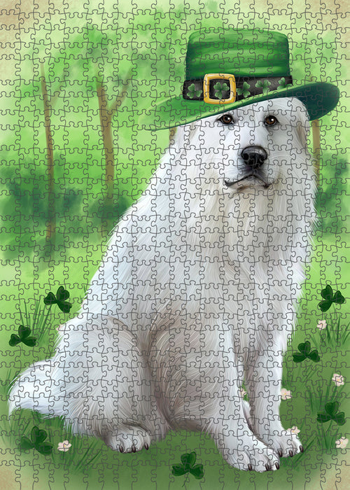 St. Patricks Day Irish Portrait Great Pyrenee Dog Portrait Jigsaw Puzzle for Adults Animal Interlocking Puzzle Game Unique Gift for Dog Lover's with Metal Tin Box PZL051