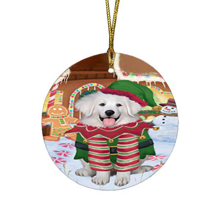 Christmas Gingerbread House Candyfest Great Pyrenee Dog Round Flat Christmas Ornament RFPOR56706