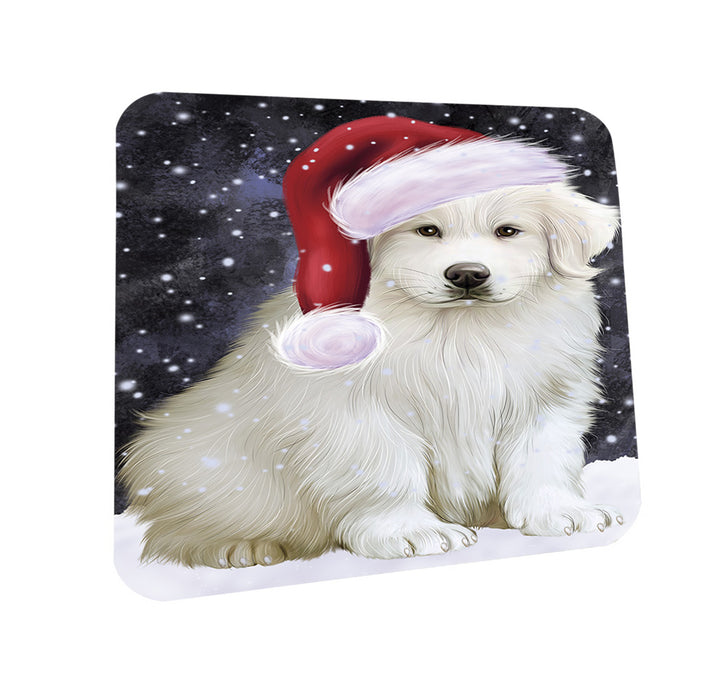 Let it Snow Christmas Holiday Great Pyrenee Dog Wearing Santa Hat Coasters Set of 4 CST54255