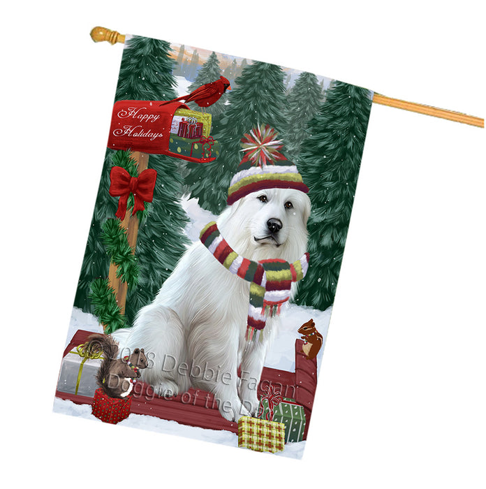 Merry Christmas Woodland Sled Great Pyrenee Dog House Flag FLG55373