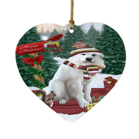 Merry Christmas Woodland Sled Great Pyrenee Dog Heart Christmas Ornament HPOR55300