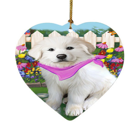 Spring Floral Great Pyrenee Dog Heart Christmas Ornament HPOR52260