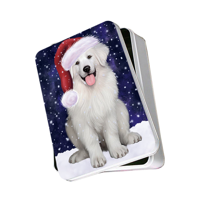 Let it Snow Christmas Holiday Great Pyrenee Dog Wearing Santa Hat Photo Storage Tin PITN54241