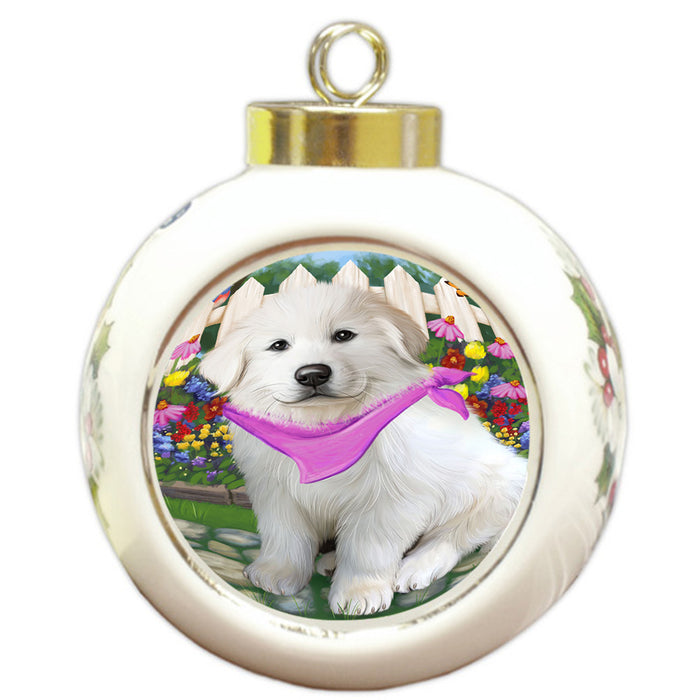 Spring Floral Great Pyrenee Dog Round Ball Christmas Ornament RBPOR52260