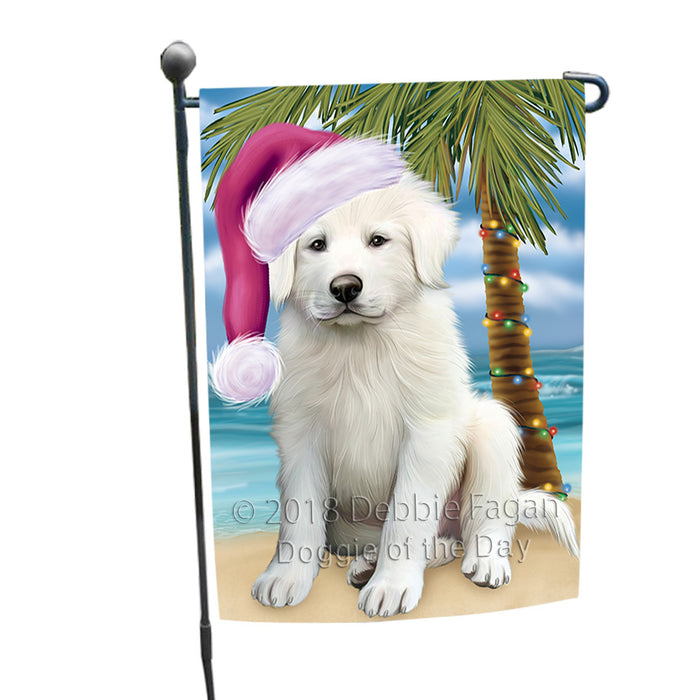 Summertime Happy Holidays Christmas Great Pyrenee Dog on Tropical Island Beach Garden Flag GFLG54623