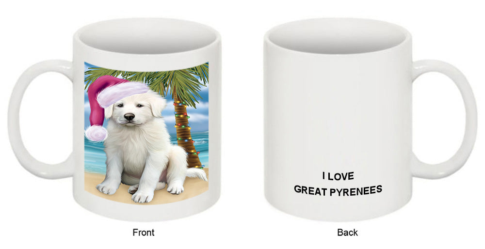 Summertime Happy Holidays Christmas Great Pyrenee Dog on Tropical Island Beach Coffee Mug MUG49831
