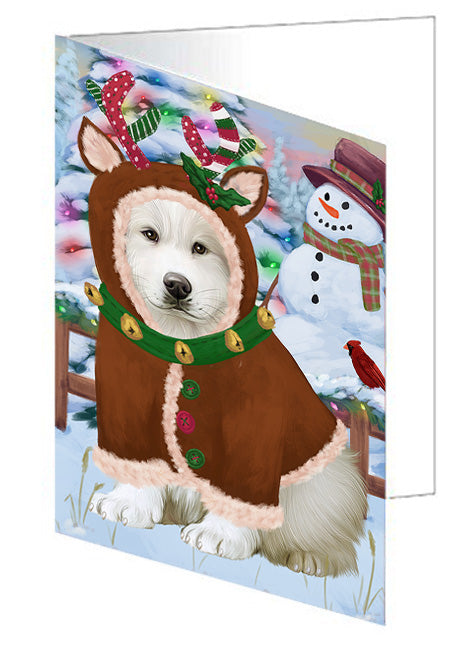 Christmas Gingerbread House Candyfest Great Pyrenee Dog Handmade Artwork Assorted Pets Greeting Cards and Note Cards with Envelopes for All Occasions and Holiday Seasons GCD73568