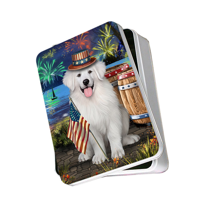 4th of July Independence Day Fireworks Great Pyrenee Dog at the Lake Photo Storage Tin PITN51159