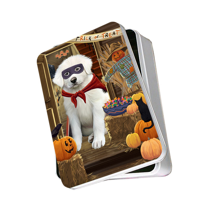 Enter at Own Risk Trick or Treat Halloween Great Pyrenee Dog Photo Storage Tin PITN53145