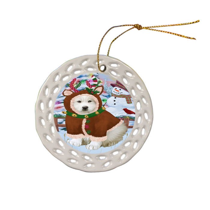 Christmas Gingerbread House Candyfest Great Pyrenee Dog Ceramic Doily Ornament DPOR56707