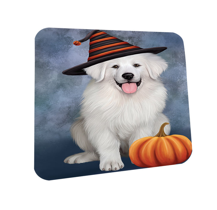 Happy Halloween Great Pyrenee Dog Wearing Witch Hat with Pumpkin Coasters Set of 4 CST54687