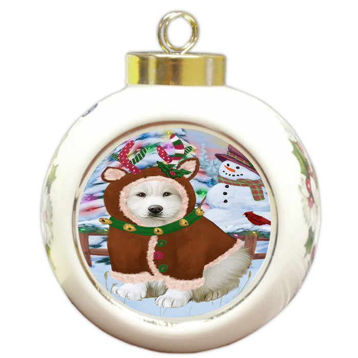Christmas Gingerbread House Candyfest Great Pyrenee Dog Round Ball Christmas Ornament RBPOR56707